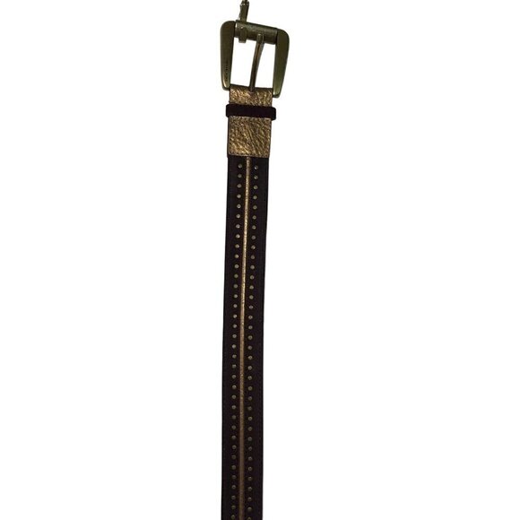 Michael Kors Belt Size Medium Brown Suede Gold Leather Trim Wide Brass Buckle main image 6